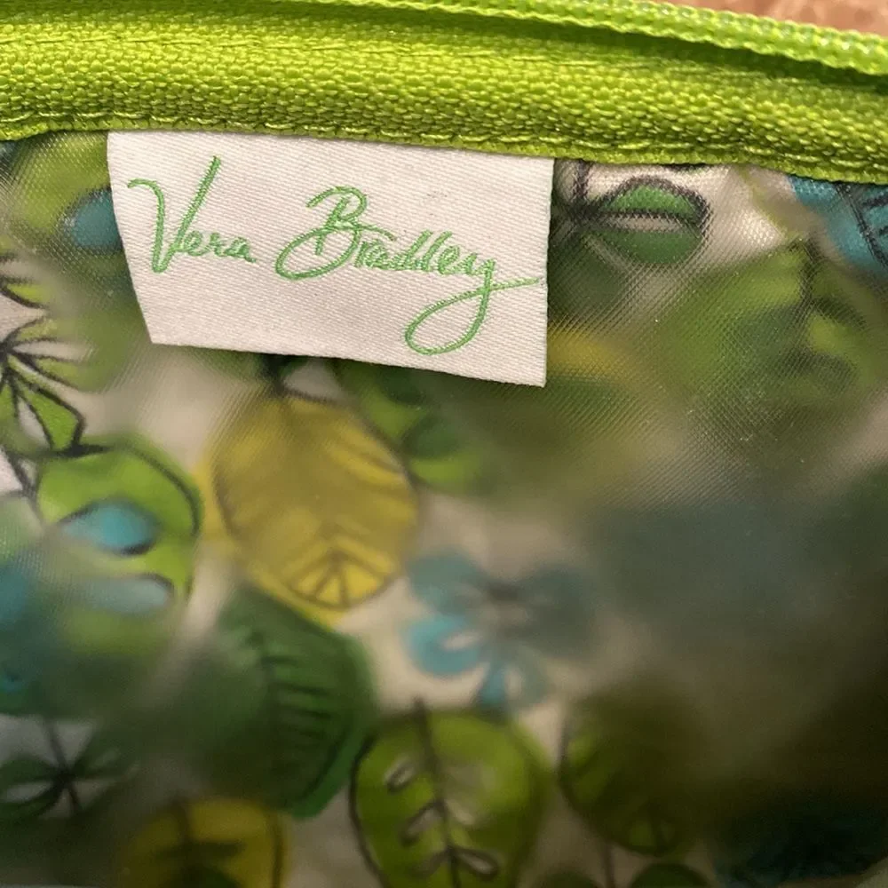 Vera Bradley lime’s up green floral print mini plastic‎ lined makeup bag